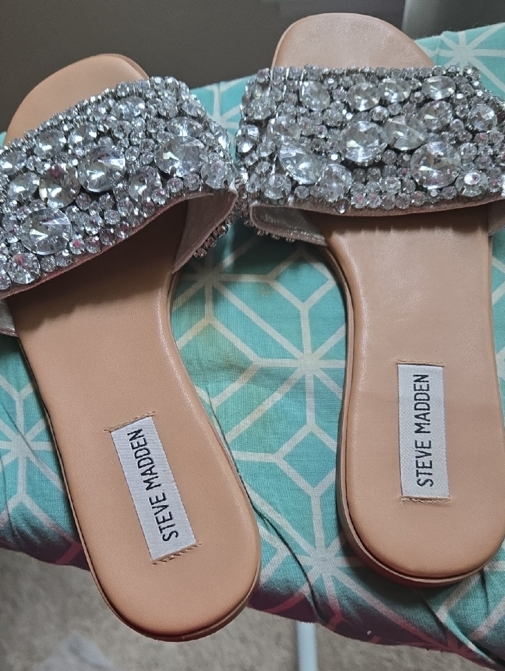 Steve Madden Pink Crystal Embellished Slide Sandals
